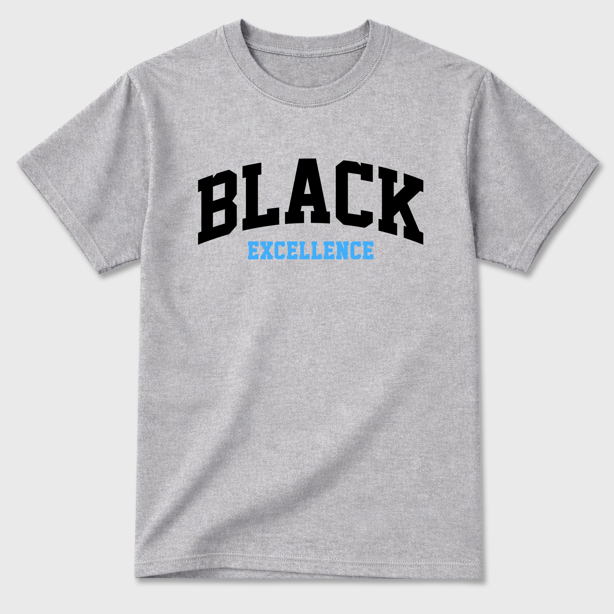 Varsity Black Excellence Graphic T-Shirt sneaker match tee designed for the Air Jordan 5 Black Carolina, featuring coordinated color options for a perfect streetwear match. Heather Grey 2 shirt.