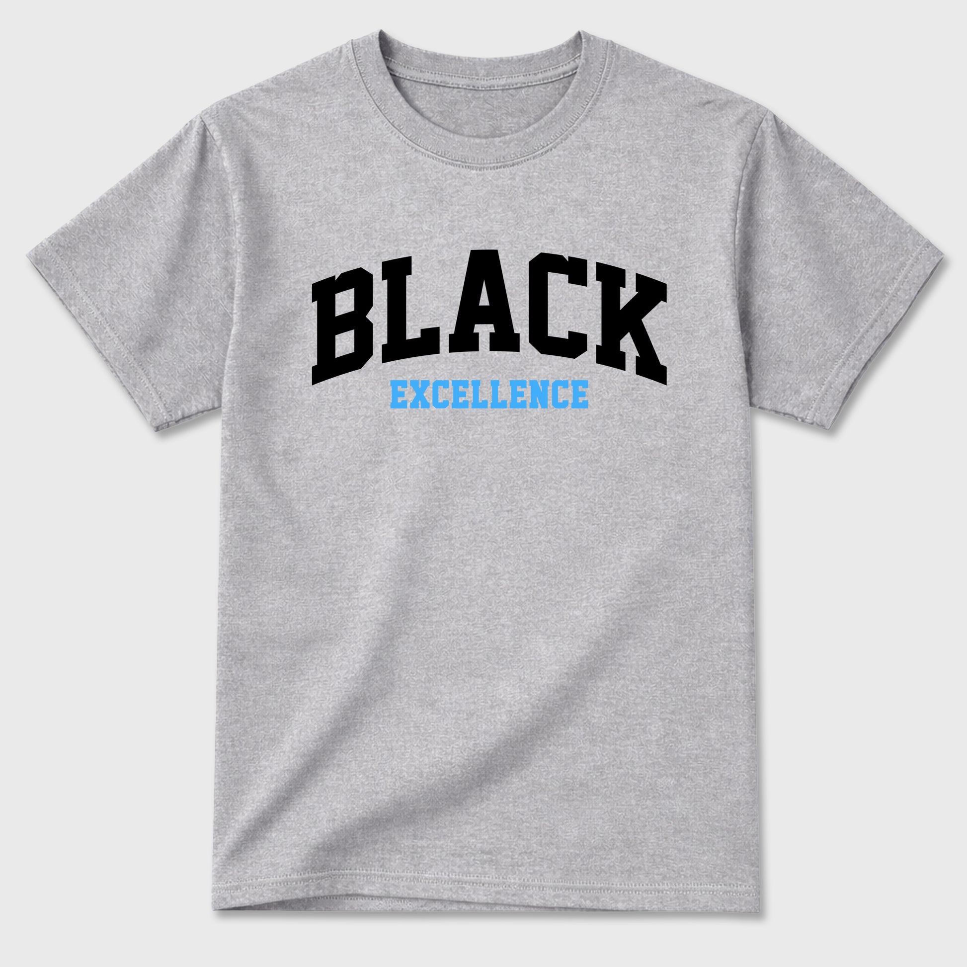 Varsity Black Excellence Graphic T-Shirt sneaker match tee designed for the Air Jordan 5 Black University Blue, featuring coordinated color options for a perfect streetwear match. Heather Grey 2 shirt.