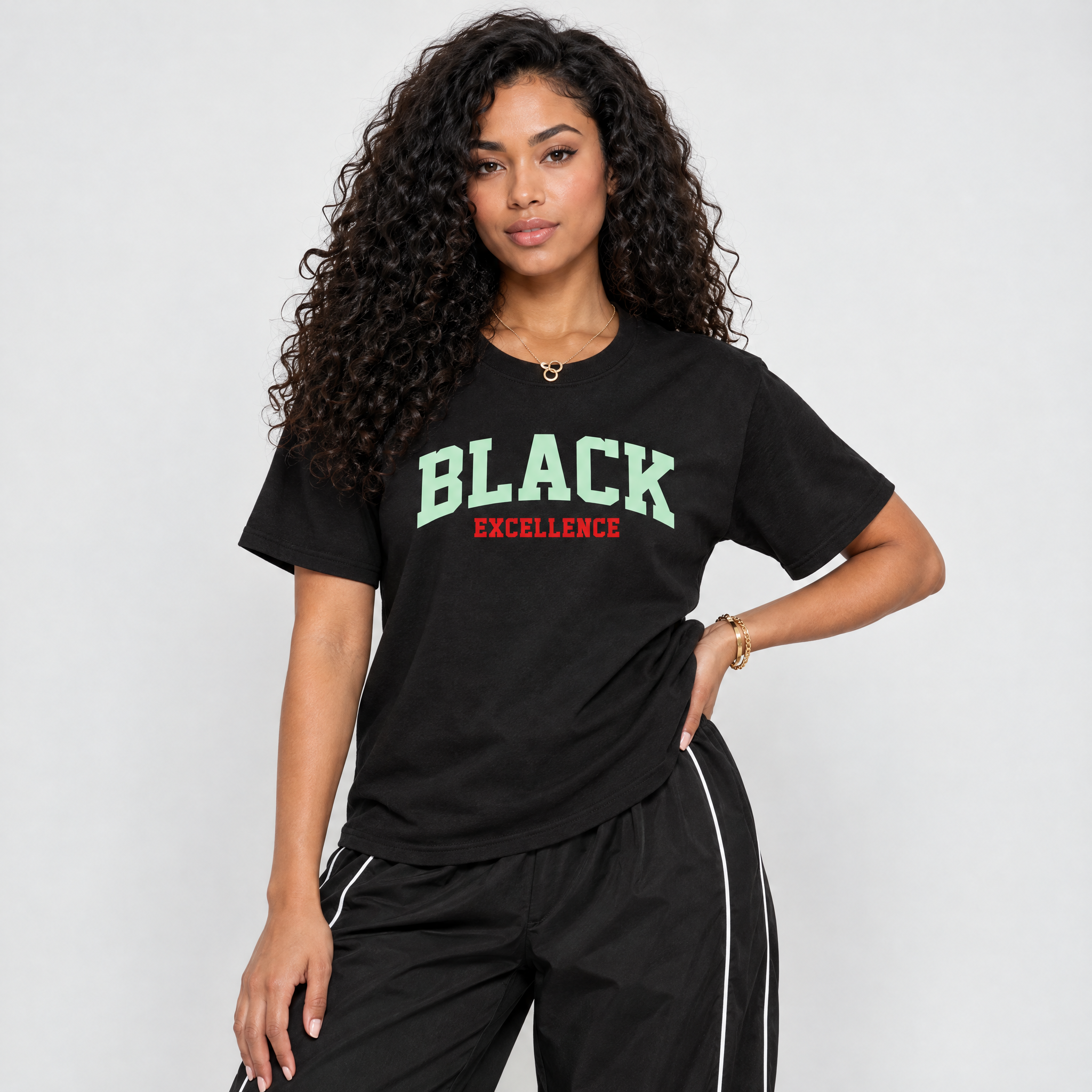 Varsity Black Excellence Graphic T-Shirt featuring original streetwear artwork designed to match the Air Jordan 5 Halloween. Black 1 Graphic T-Shirt.