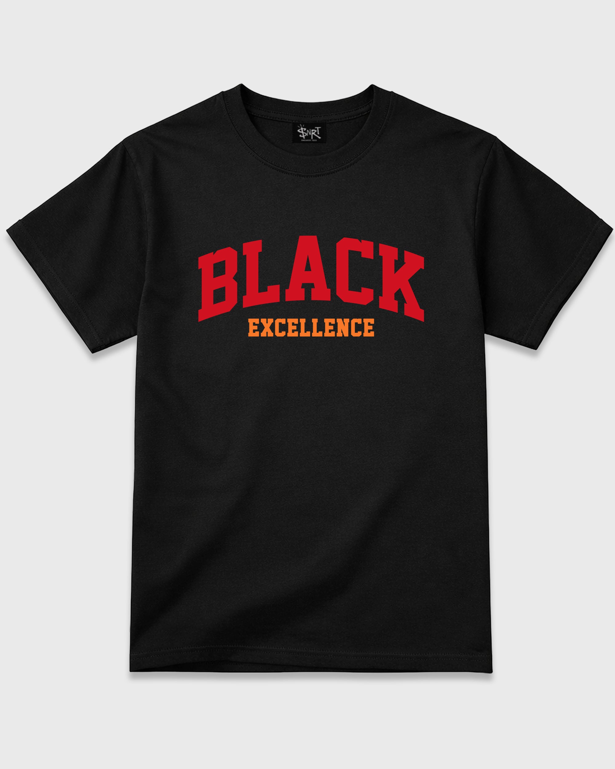 Varsity Black Excellence Graphic T-Shirt featuring original streetwear artwork designed to match the Air Jordan 5 Sunset. Black 2 Graphic T-Shirt.