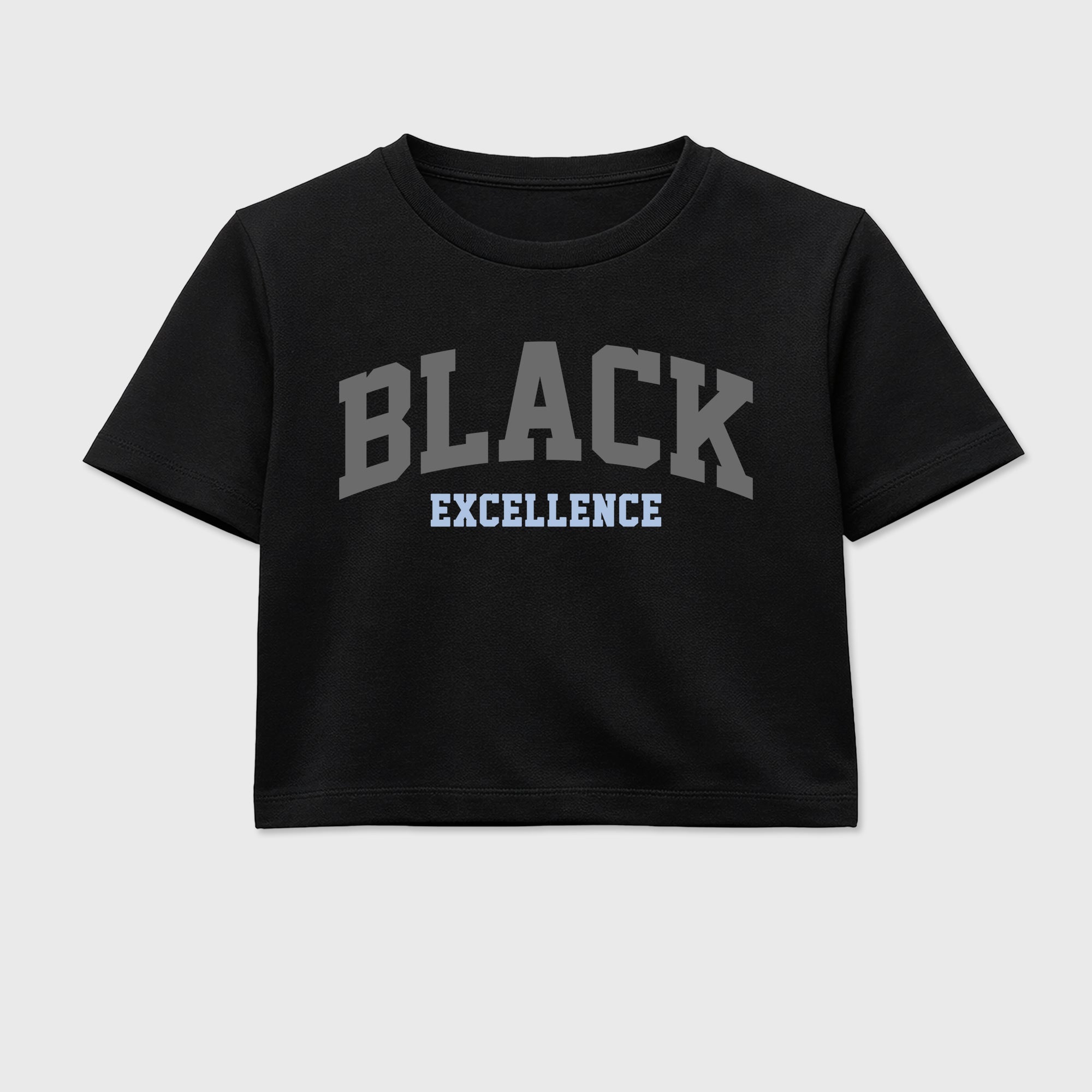 Sneaker match tees – Sneaker Tees To Match Air Jordan 5 Wolf Grey Shoes – Varsity Black Excellence Crop T-Shirt Black 2