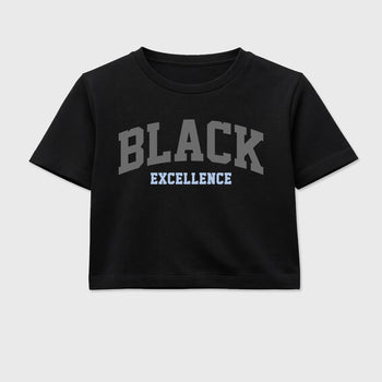 Sneaker match tees – Sneaker Tees To Match Air Jordan 5 Wolf Grey Shoes – Varsity Black Excellence Crop T-Shirt Black 2