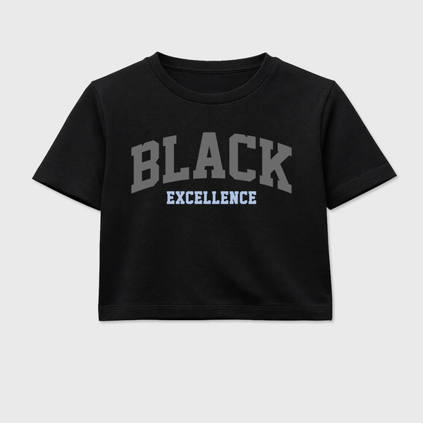 Sneaker match tees – Sneaker Tees To Match Air Jordan 5 Wolf Grey Shoes – Varsity Black Excellence Crop T-Shirt Black 2