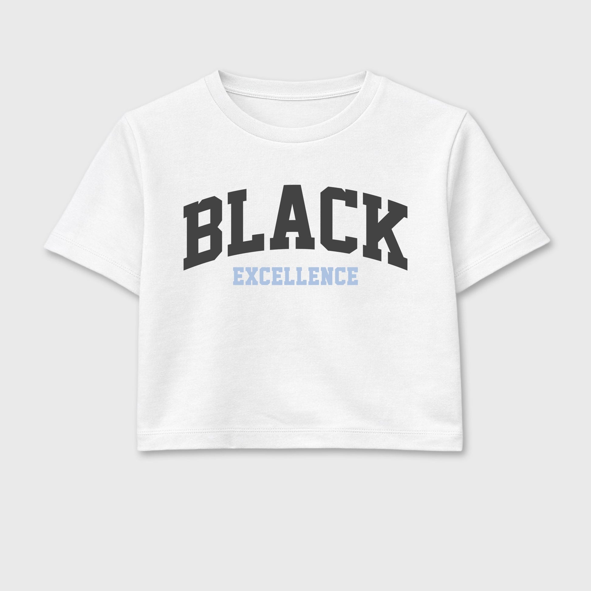 Sneaker match tees – Sneaker Tees To Match Air Jordan 5 Wolf Grey Shoes – Varsity Black Excellence Crop T-Shirt White 2