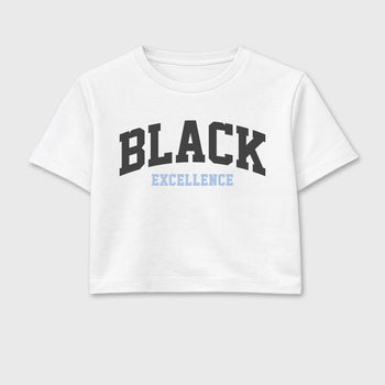 Sneaker match tees – Sneaker Tees To Match Air Jordan 5 Wolf Grey Shoes – Varsity Black Excellence Crop T-Shirt White 2