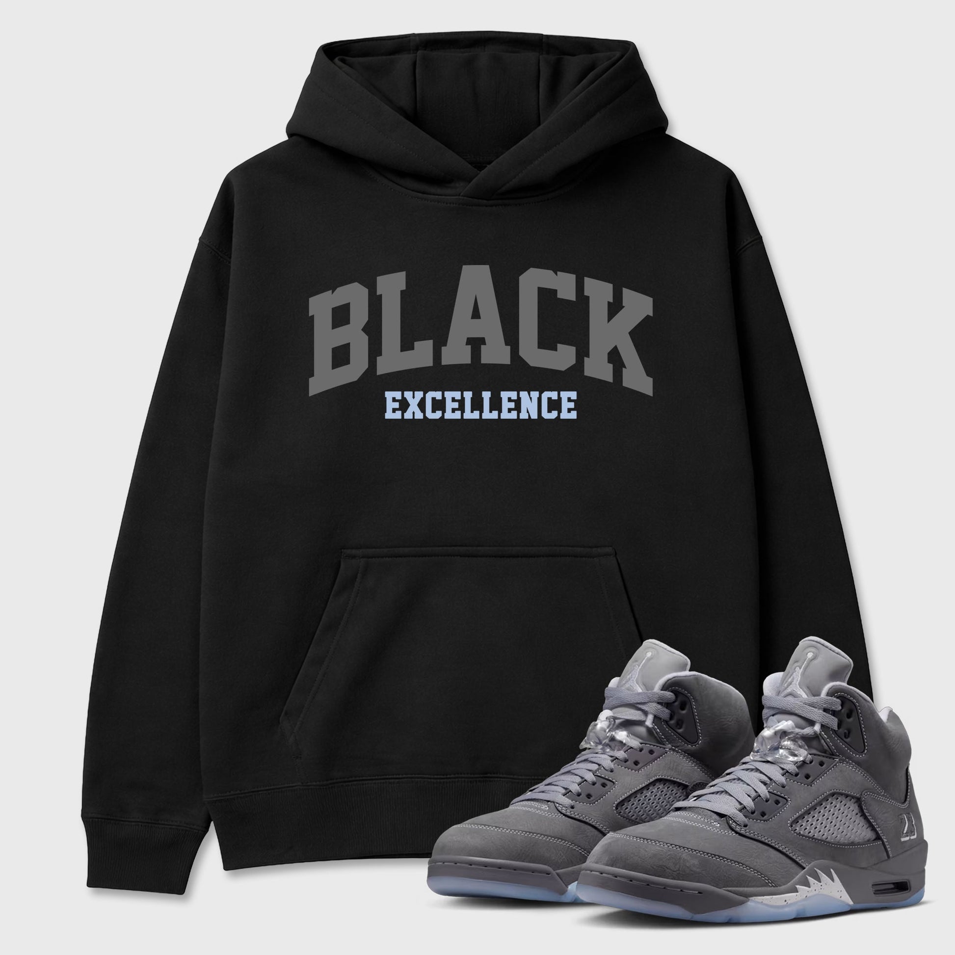 Sneaker match tees – Sneaker Tees To Match Air Jordan 5 Wolf Grey Shoes – Varsity Black Excellence Tee Black 1