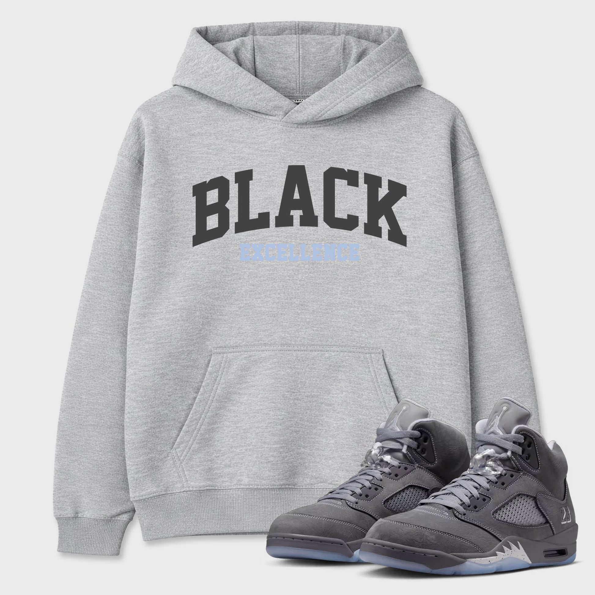 Sneaker match tees – Sneaker Tees To Match Air Jordan 5 Wolf Grey Shoes – Varsity Black Excellence Tee Heather Grey 1