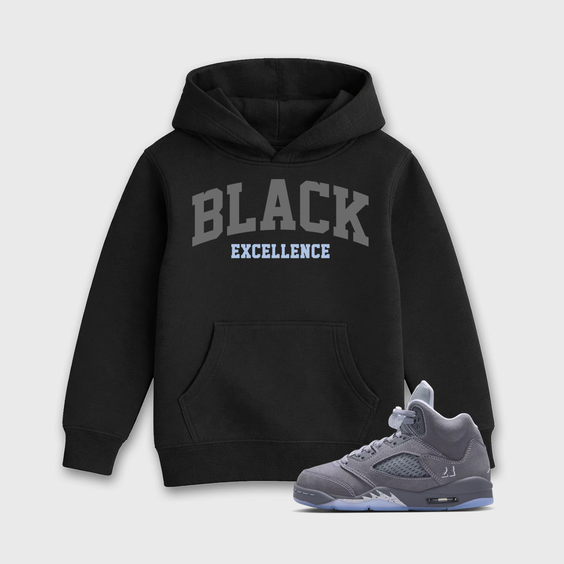 Sneaker match tees – Sneaker Tees To Match Air Jordan 5 Wolf Grey Shoes – Varsity Black Excellence Kids T-Shirt Black 1