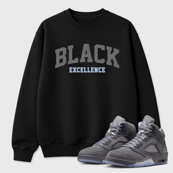 Sneaker match tees – Sneaker Tees To Match Air Jordan 5 Wolf Grey Shoes – Varsity Black Excellence Tee Black 1