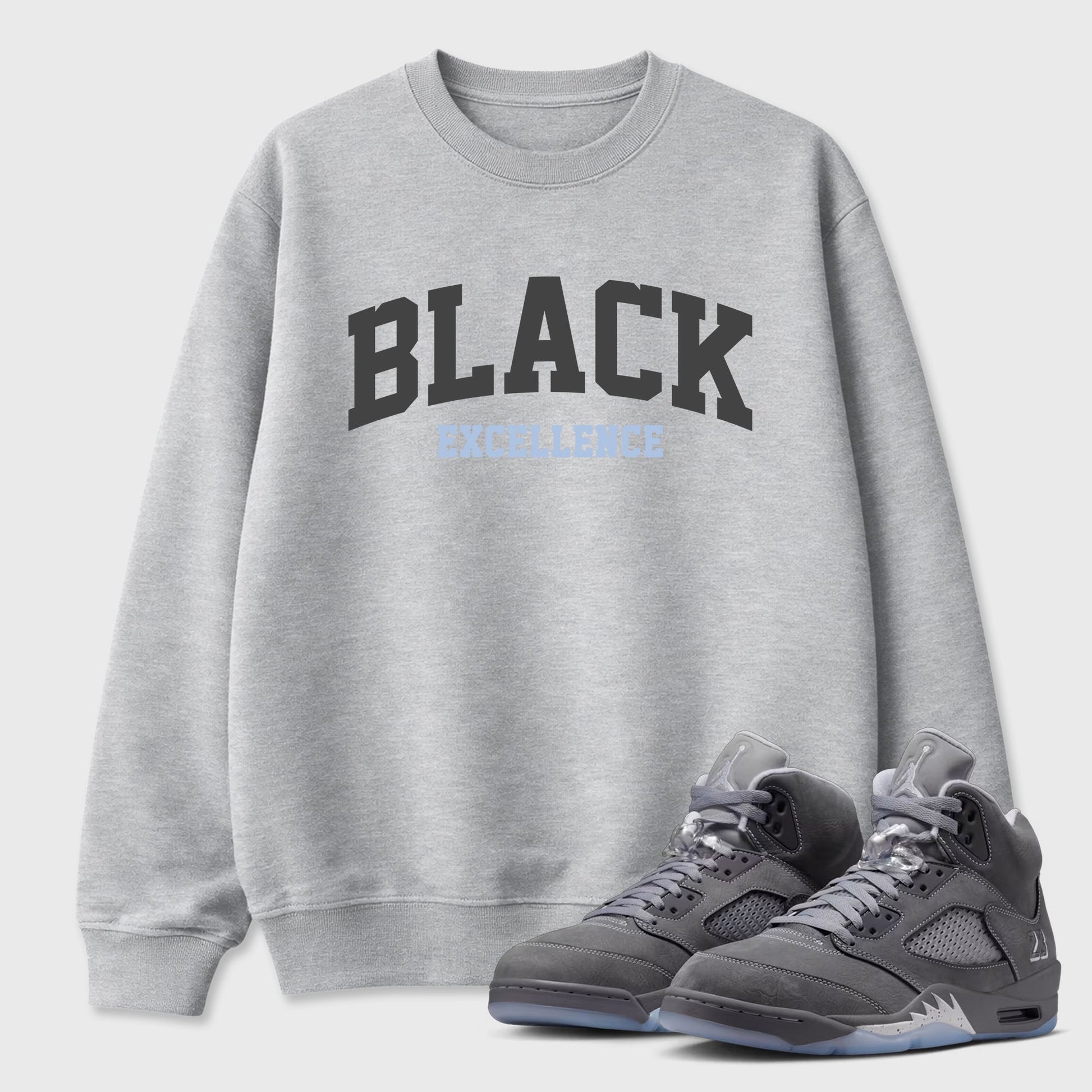 Sneaker match tees – Sneaker Tees To Match Air Jordan 5 Wolf Grey Shoes – Varsity Black Excellence Tee Heather Grey 1