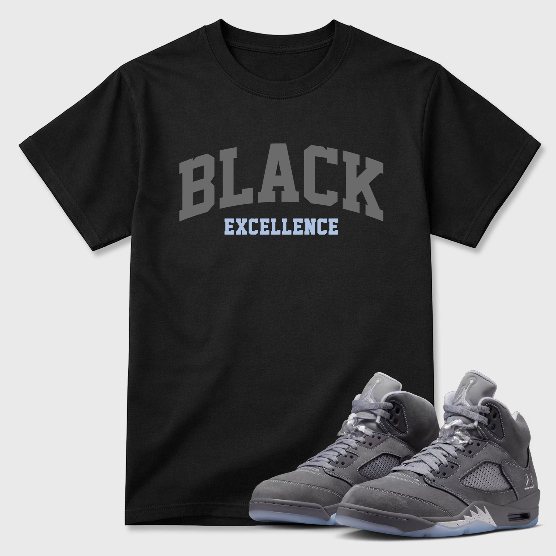 Sneaker match tees – Sneaker Tees To Match Air Jordan 5 Wolf Grey Shoes – Varsity Black Excellence Tee Black 1