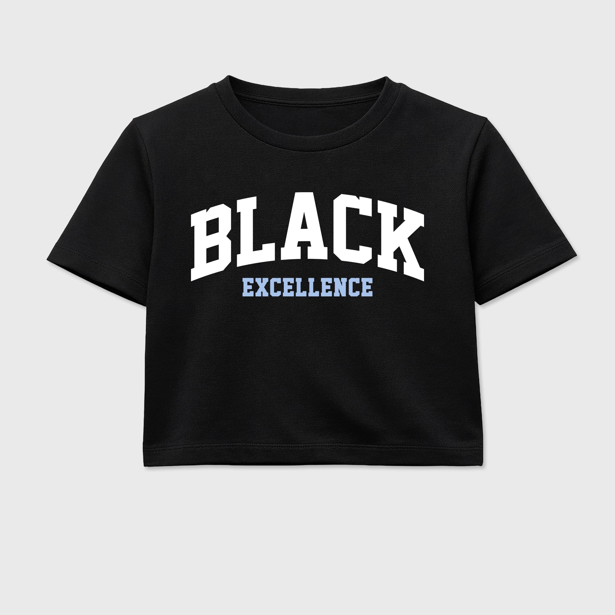 Varsity Black Excellence women’s crop tee designed to match the Air Jordan 6 Black and White, featuring coordinated Black 2 options for a perfect streetwear vibe.