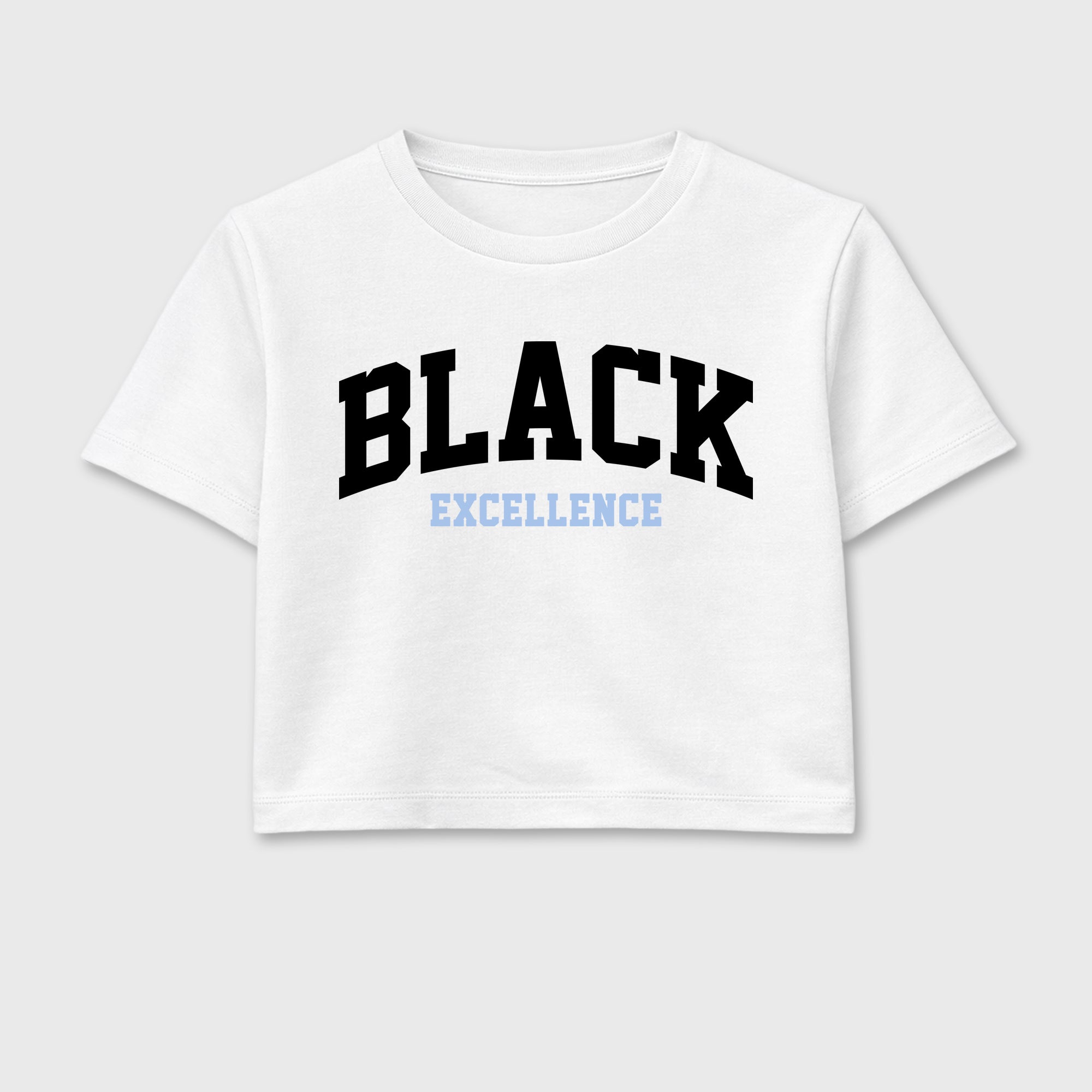 Varsity Black Excellence women’s crop tee designed to match the Air Jordan 6 Black and White, featuring coordinated White 2 options for a perfect streetwear vibe.