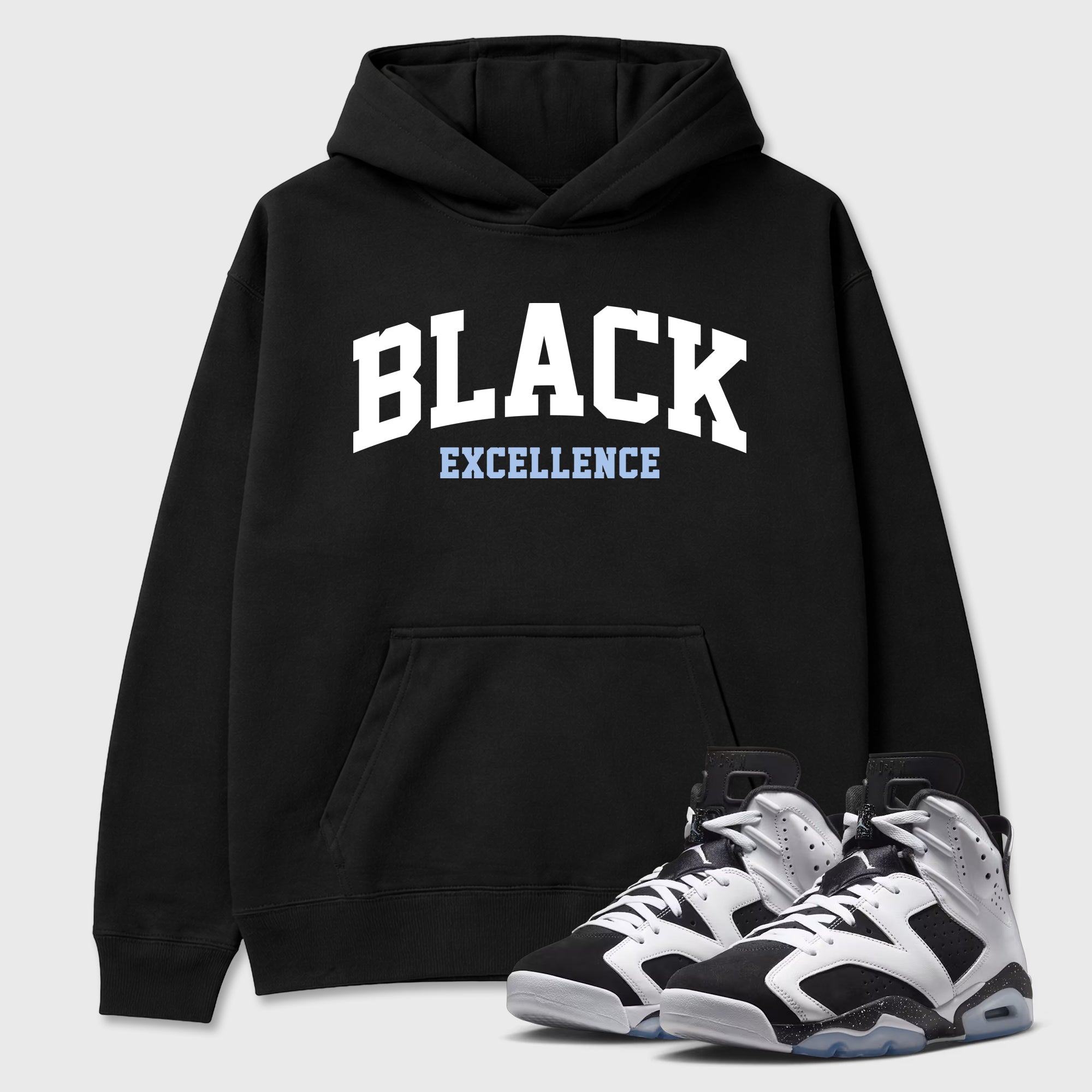 Varsity Black Excellence Graphic T-Shirt featuring original streetwear artwork designed to match the Air Jordan 6 Black and White. Black 1 Graphic Tee.