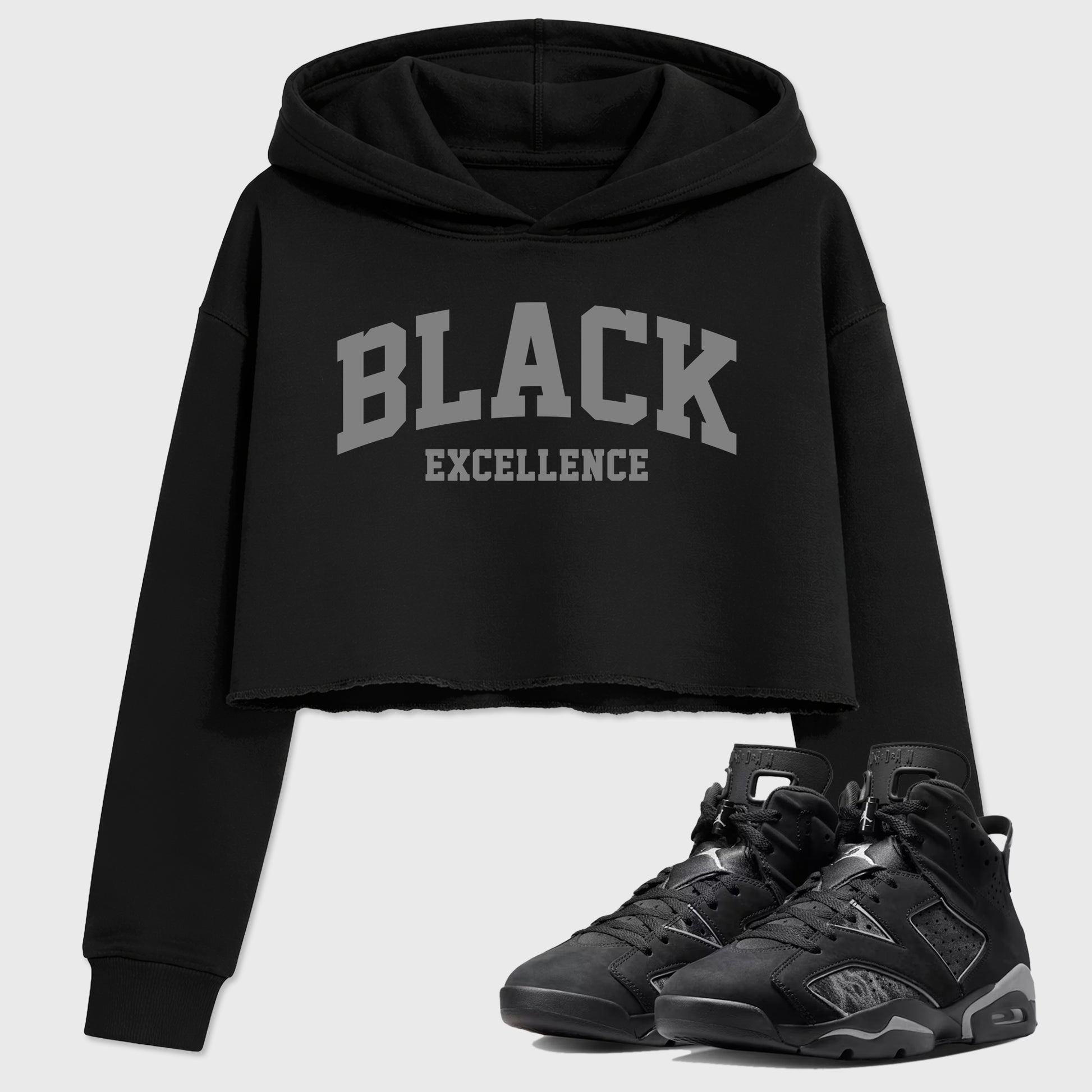 Sneaker match tees – Sneaker Tees To Match Air Jordan 6 Cap and Gown Shoes – Varsity Black Excellence Crop T-Shirt Black 1