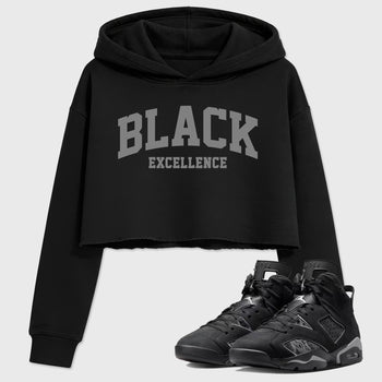 Sneaker match tees – Sneaker Tees To Match Air Jordan 6 Cap and Gown Shoes – Varsity Black Excellence Crop T-Shirt Black 1