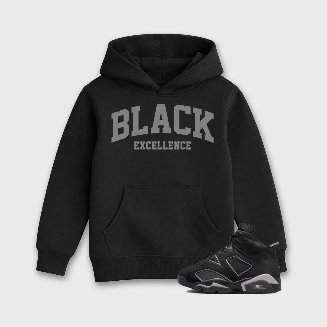 Sneaker match tees – Sneaker Tees To Match Air Jordan 6 Cap and Gown Shoes – Varsity Black Excellence Kids T-Shirt Black 1