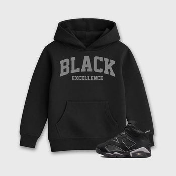 Sneaker match tees – Sneaker Tees To Match Air Jordan 6 Cap and Gown Shoes – Varsity Black Excellence Kids T-Shirt Black 1