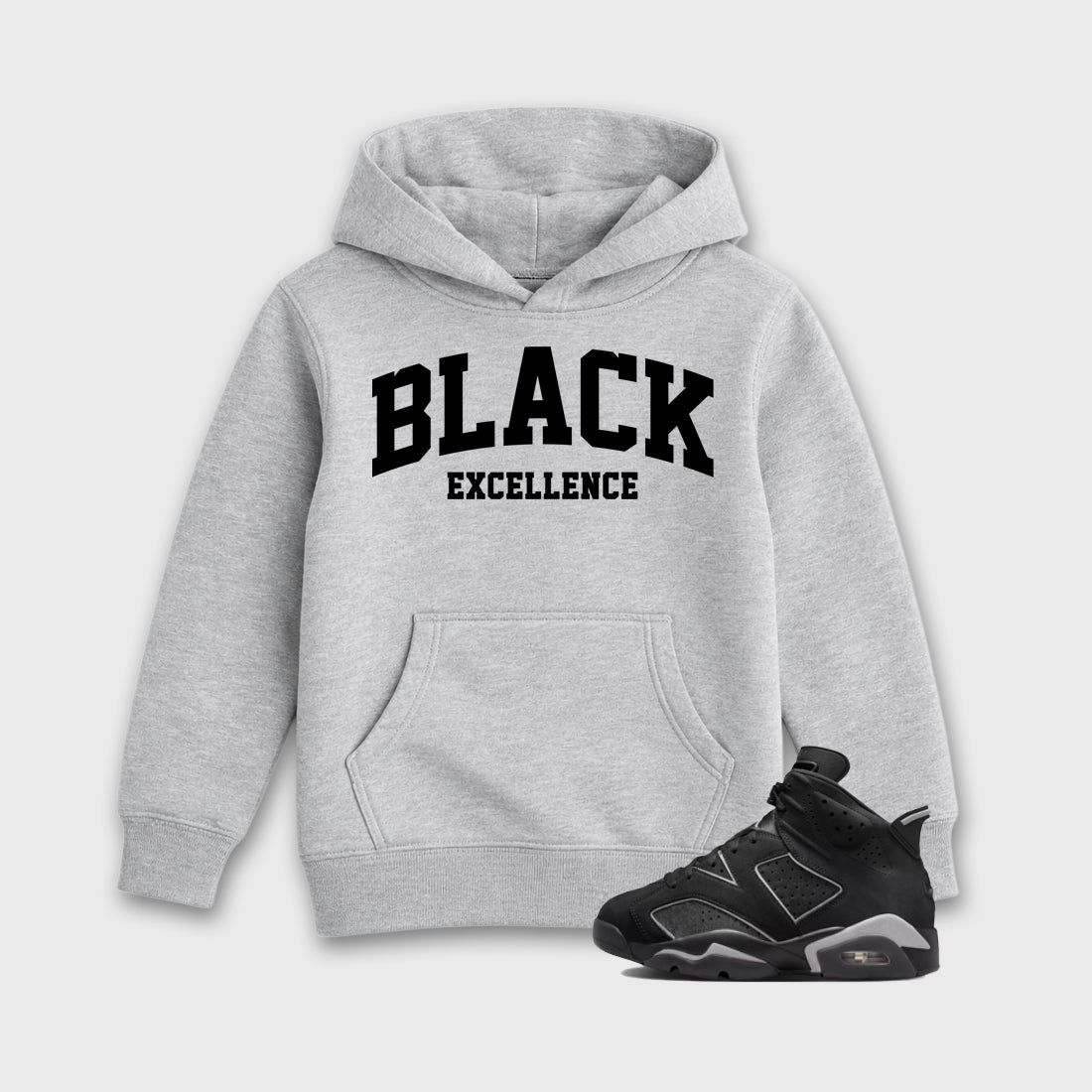 Sneaker match tees – Sneaker Tees To Match Air Jordan 6 Cap and Gown Shoes – Varsity Black Excellence Kids T-Shirt Heather Grey 1