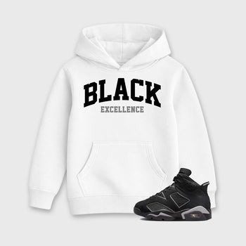 Sneaker match tees – Sneaker Tees To Match Air Jordan 6 Cap and Gown Shoes – Varsity Black Excellence Kids T-Shirt White 1