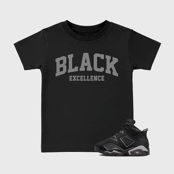 Sneaker match tees – Sneaker Tees To Match Air Jordan 6 Cap and Gown Shoes – Varsity Black Excellence Kids T-Shirt Black 1
