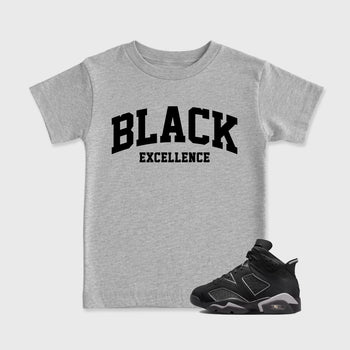Sneaker match tees – Sneaker Tees To Match Air Jordan 6 Cap and Gown Shoes – Varsity Black Excellence Kids T-Shirt Heather Grey 1