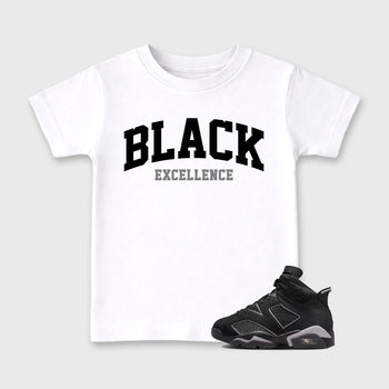 Sneaker match tees – Sneaker Tees To Match Air Jordan 6 Cap and Gown Shoes – Varsity Black Excellence Kids T-Shirt White 1