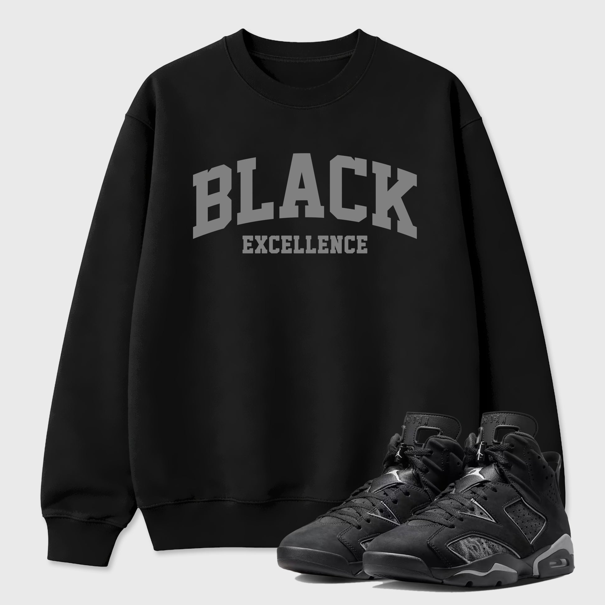 Sneaker match tees – Sneaker Tees To Match Air Jordan 6 Cap and Gown Shoes – Varsity Black Excellence Tee Black 1