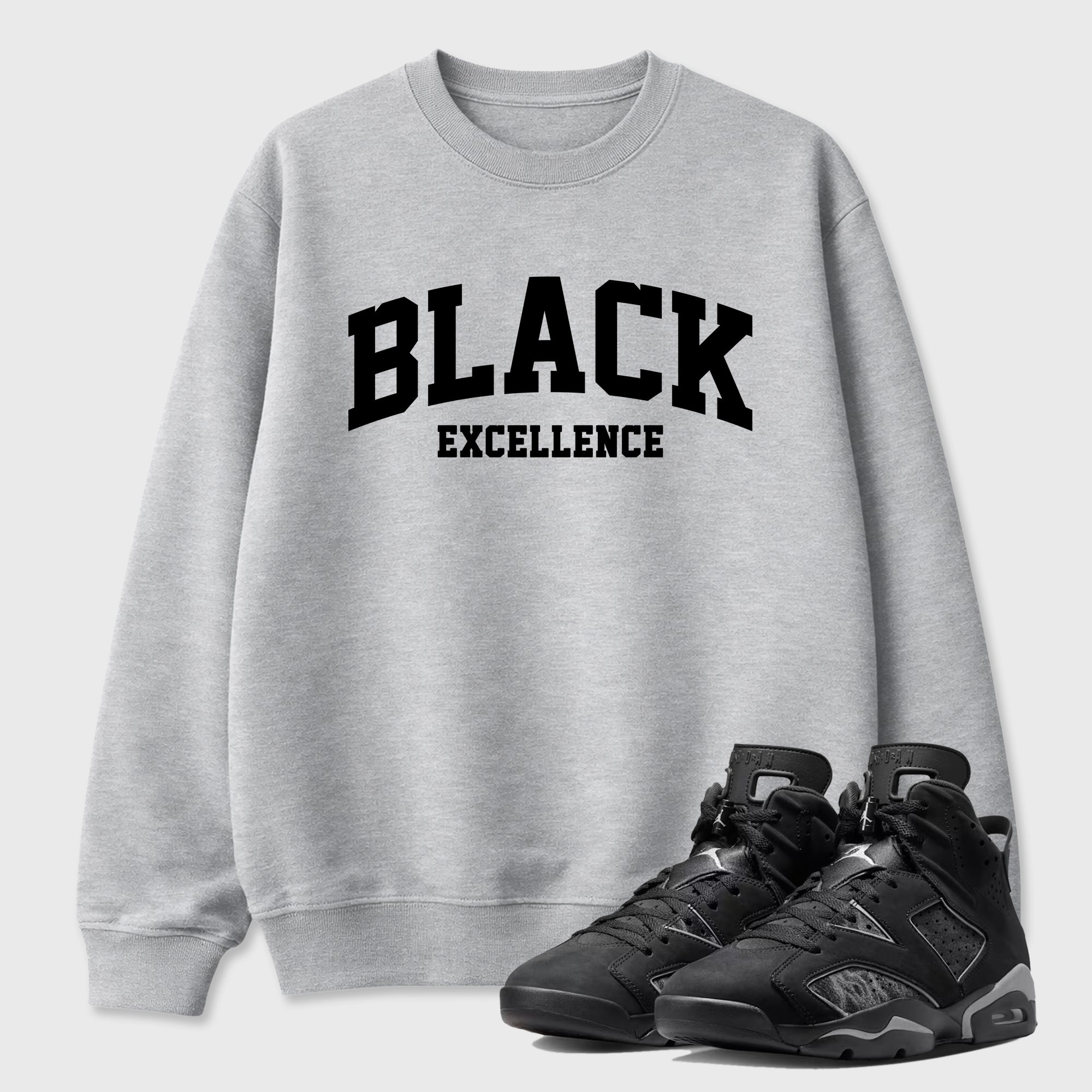 Sneaker match tees – Sneaker Tees To Match Air Jordan 6 Cap and Gown Shoes – Varsity Black Excellence Tee Heather Grey 1