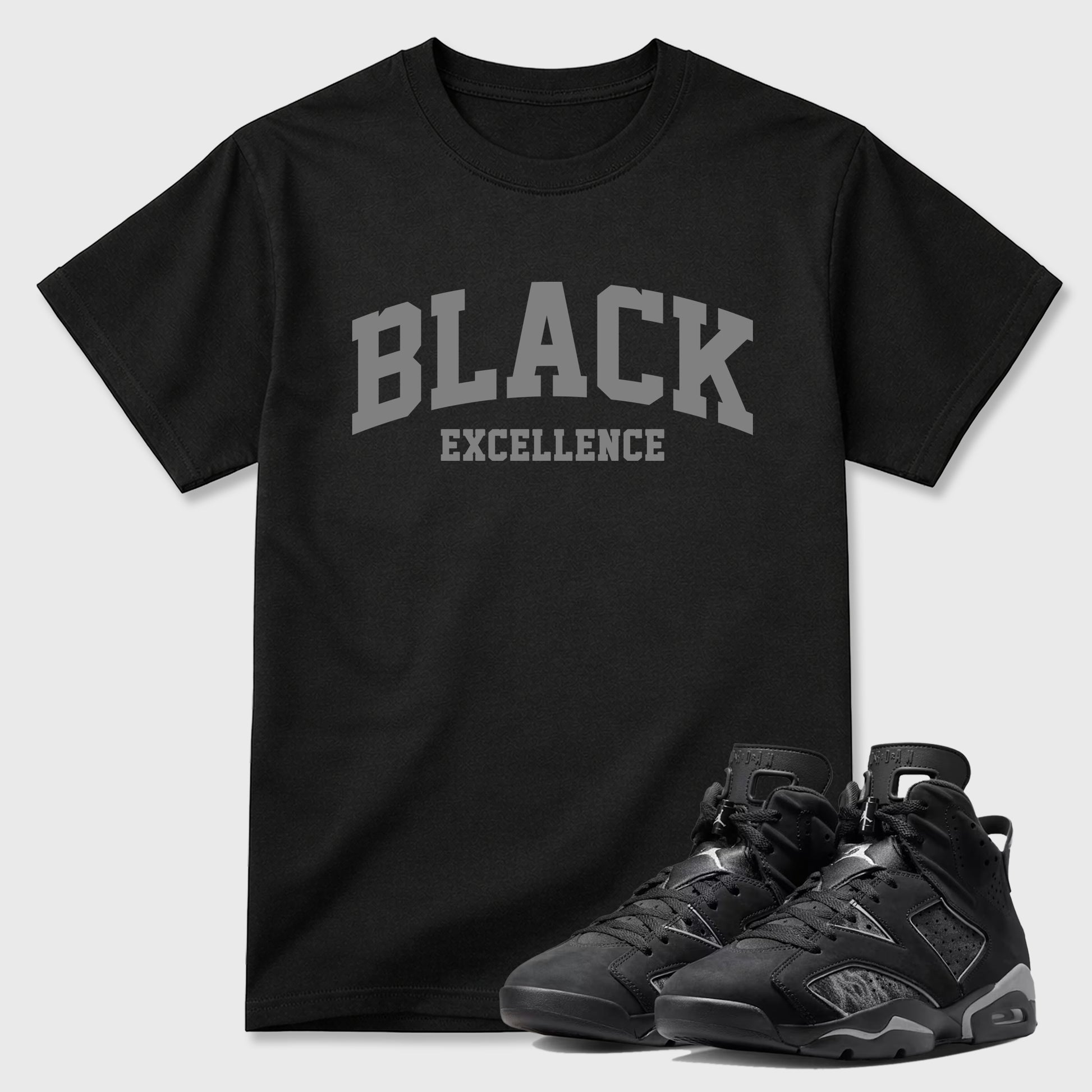 Sneaker match tees – Sneaker Tees To Match Air Jordan 6 Cap and Gown Shoes – Varsity Black Excellence Tee Black 1