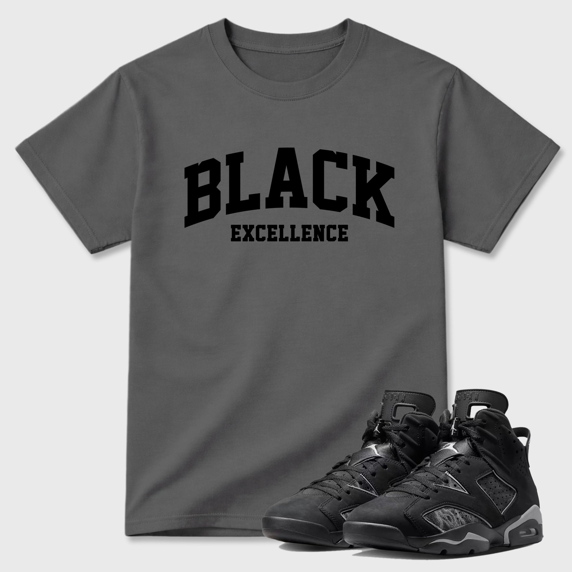 Sneaker match tees – Sneaker Tees To Match Air Jordan 6 Cap and Gown Shoes – Varsity Black Excellence Tee Cool Grey 1
