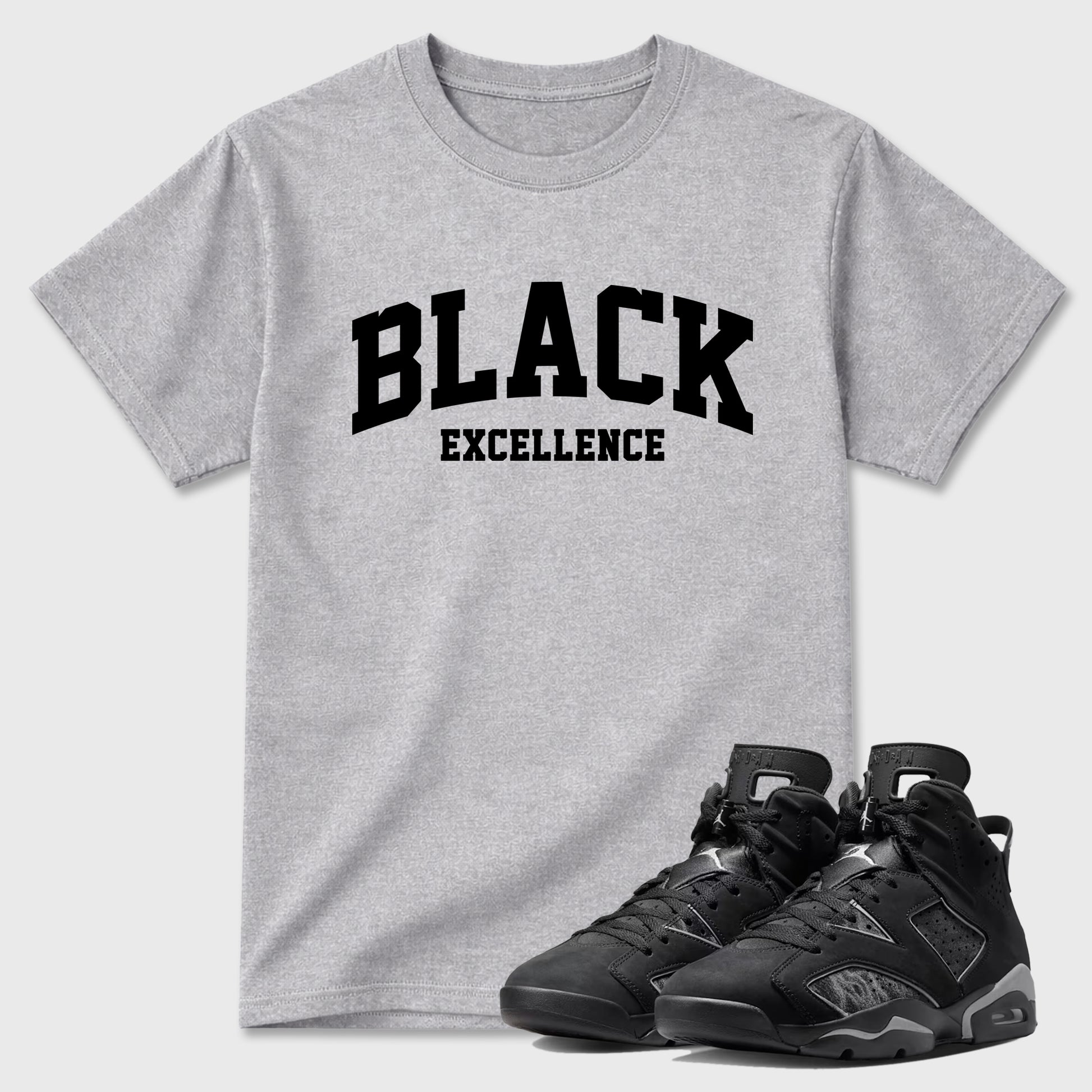 Sneaker match tees – Sneaker Tees To Match Air Jordan 6 Cap and Gown Shoes – Varsity Black Excellence Tee Heather Grey 1