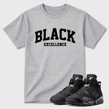 Sneaker match tees – Sneaker Tees To Match Air Jordan 6 Cap and Gown Shoes – Varsity Black Excellence Tee Heather Grey 1