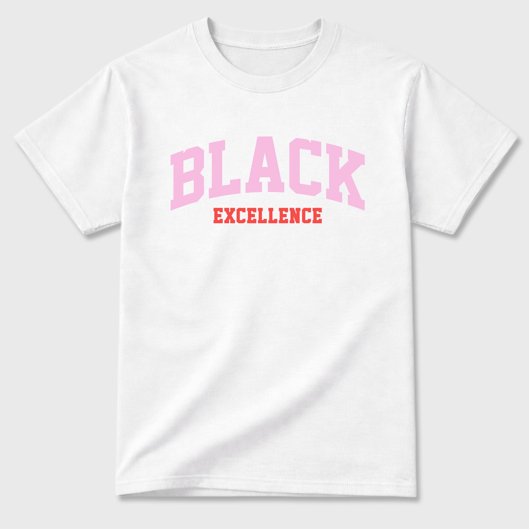 Varsity Black Excellence Graphic T-Shirt featuring original streetwear artwork designed to match the Air Jordan 6 Playful Pink. White 2 Graphic T-Shirt.