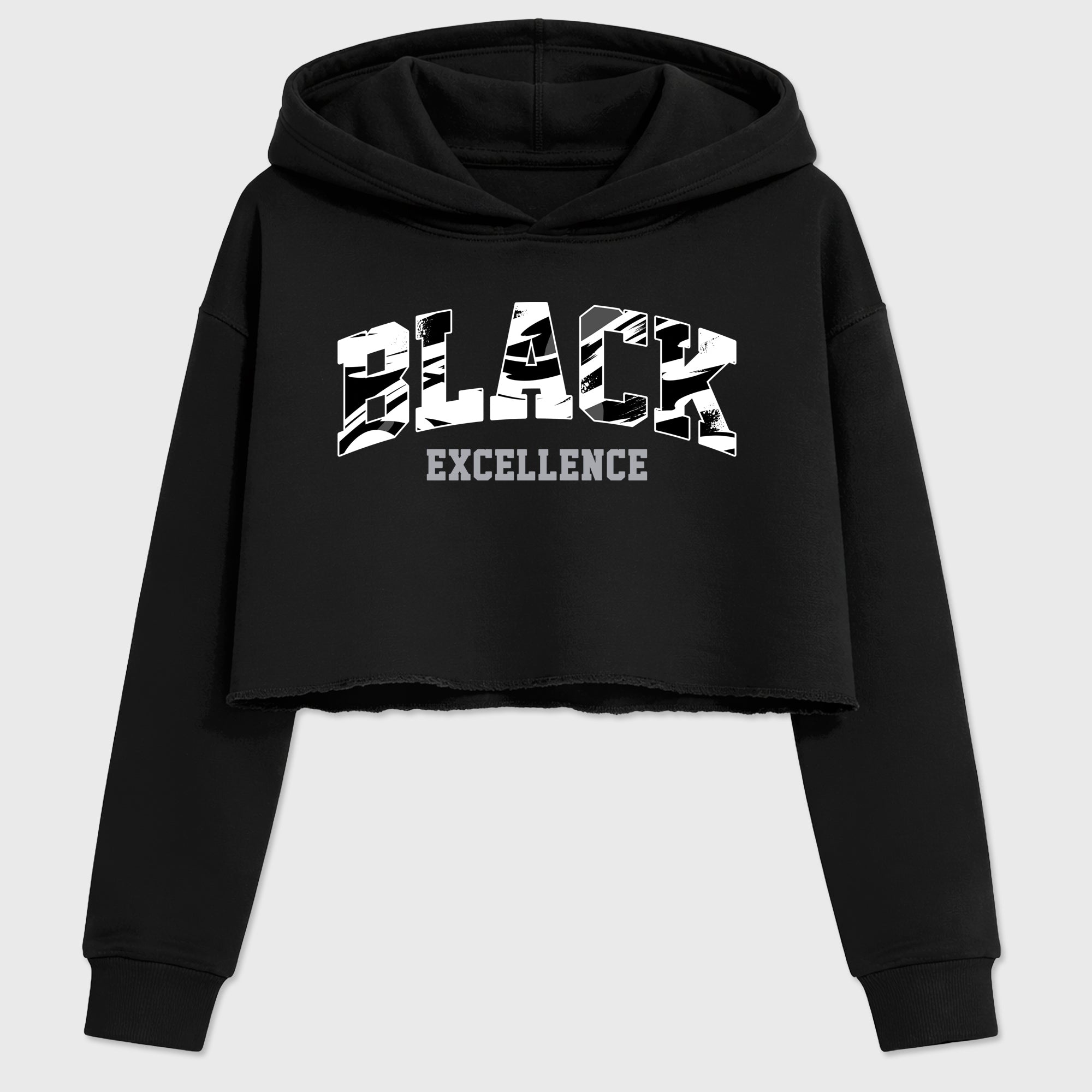 Varsity Black Excellence Women’s Graphic Crop Tee featuring original streetwear artwork designed to match the Air Jordan 8 Chrome. Black 2 Crop Tee.