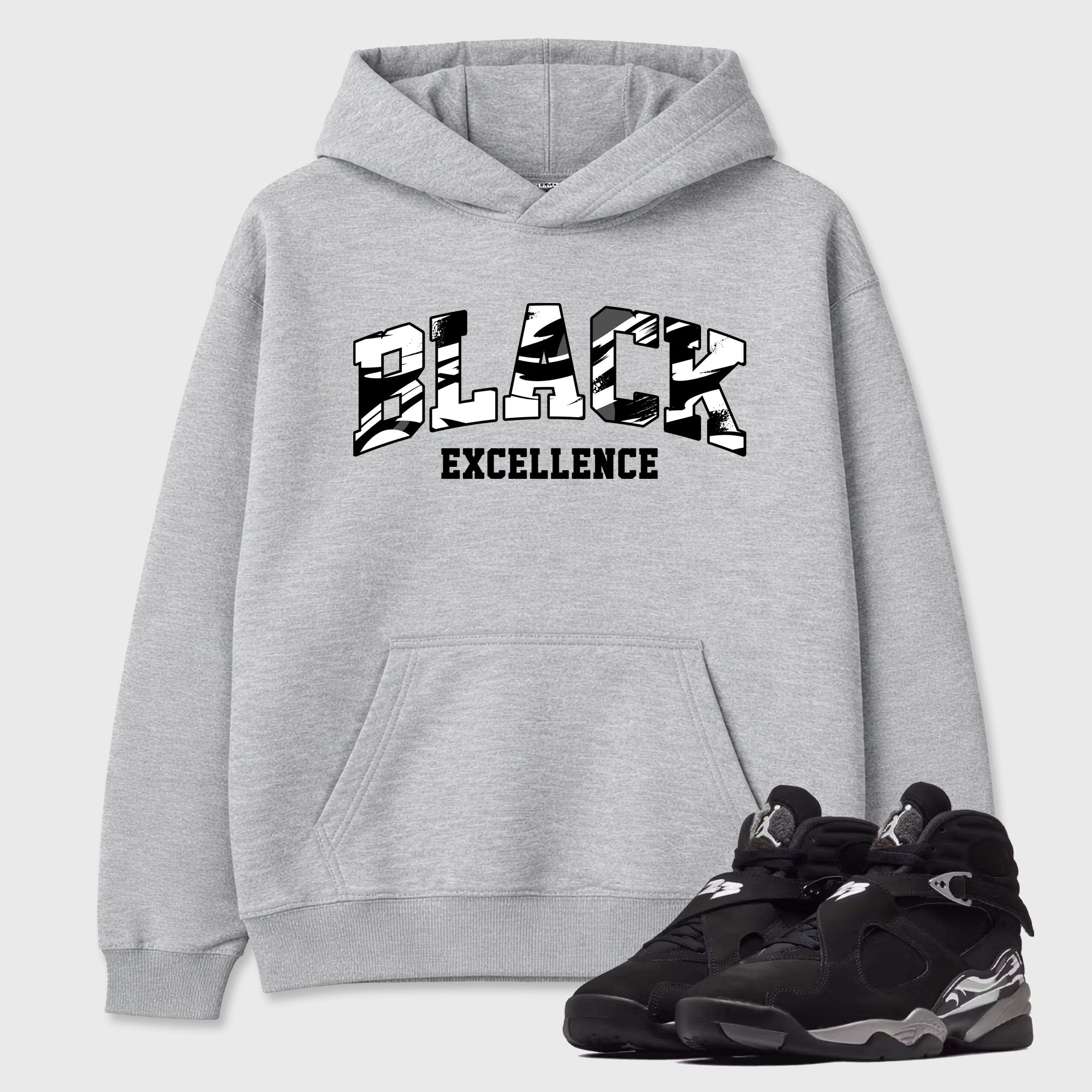 Varsity Black Excellence Graphic T-Shirt featuring original streetwear artwork designed to match the Air Jordan 8 Chrome. Heather Grey 1 Graphic Tee.