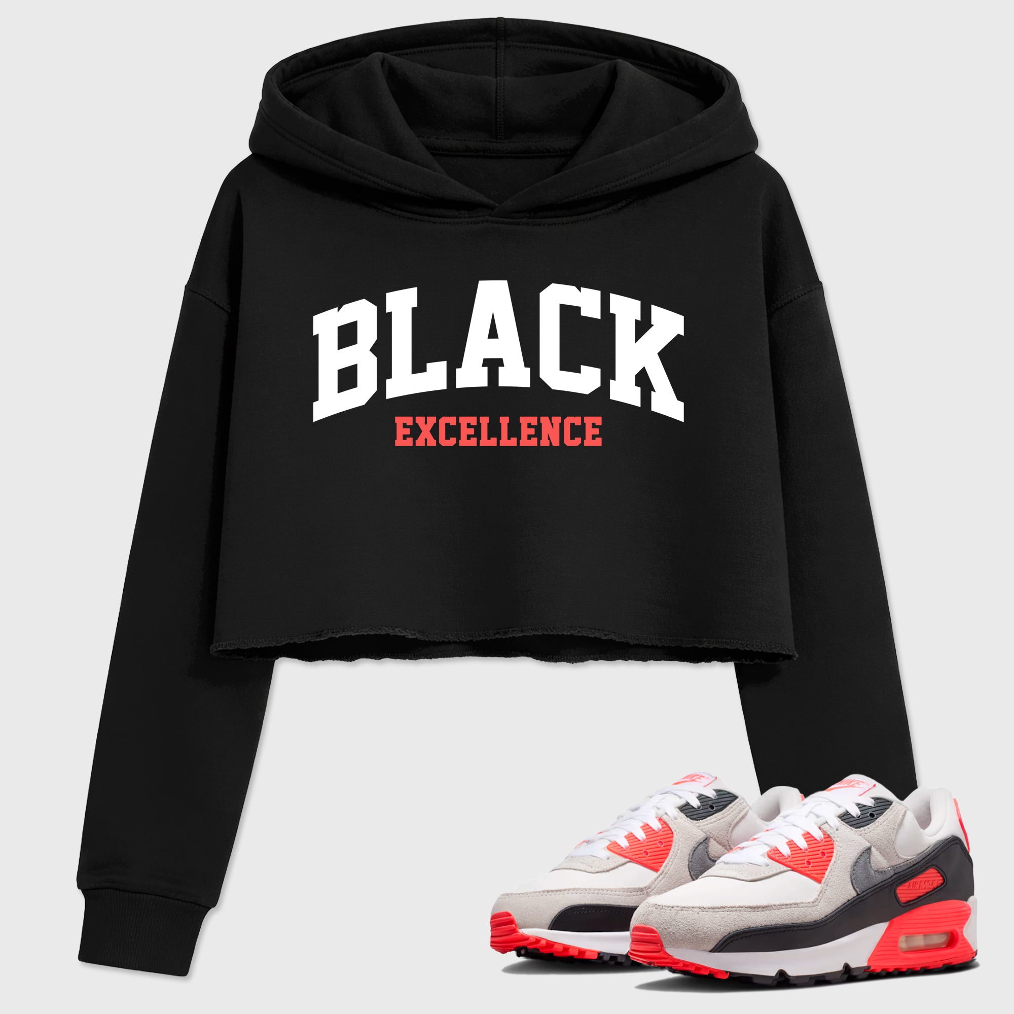 Sneaker match tees – Sneaker Tees To Match Air Max 90 Infrared Shoes – Varsity Black Excellence Crop T-Shirt Black 1