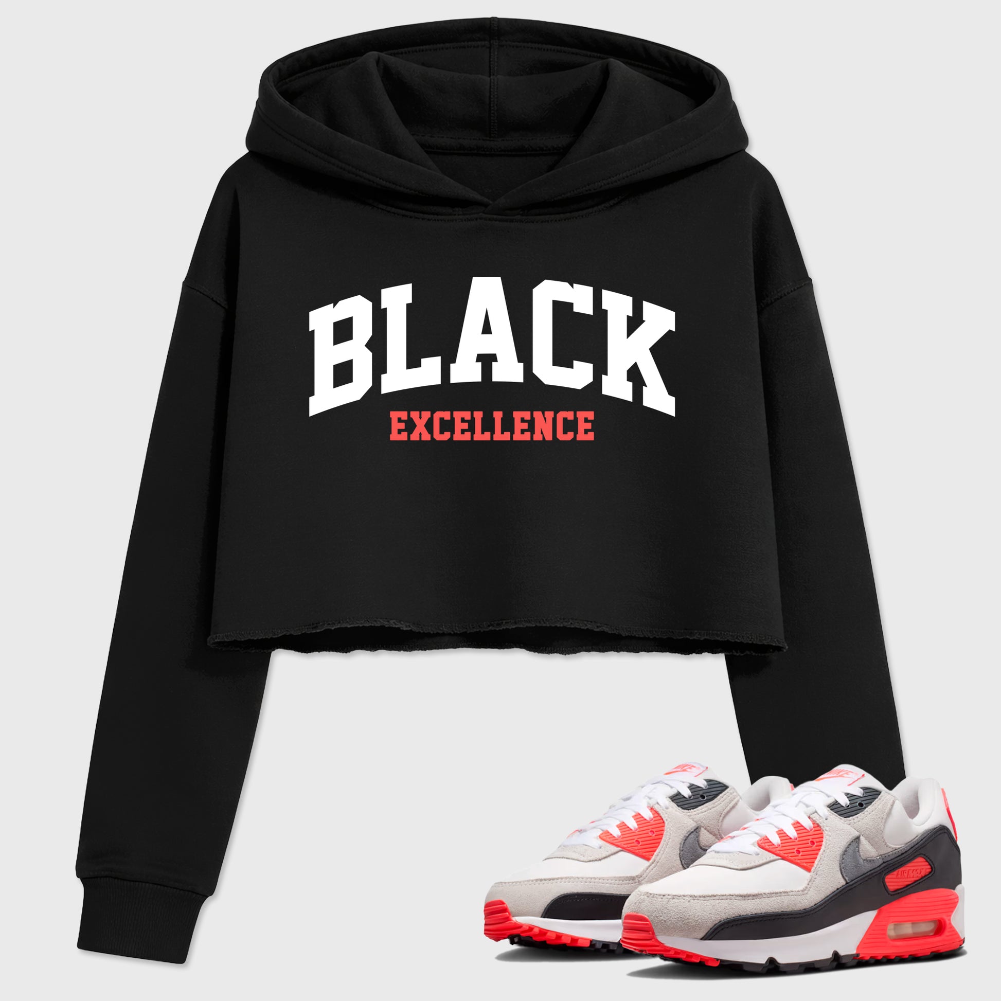 Sneaker match tees – Sneaker Tees To Match Air Max 90 Infrared Shoes – Varsity Black Excellence Crop T-Shirt Black 1