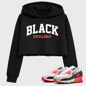 Sneaker match tees – Sneaker Tees To Match Air Max 90 Infrared Shoes – Varsity Black Excellence Crop T-Shirt Black 1