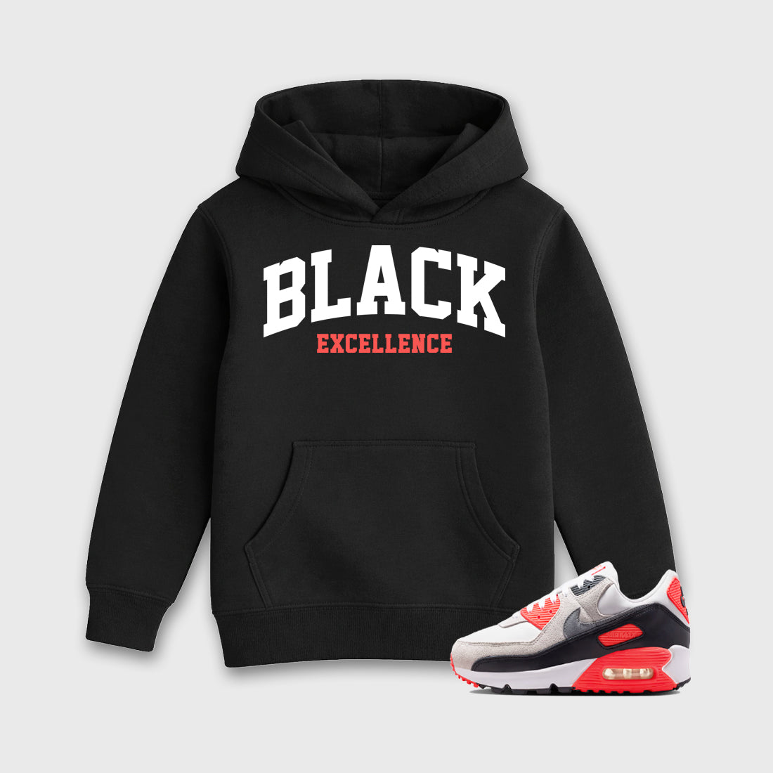 Sneaker match tees – Sneaker Tees To Match Air Max 90 Infrared Shoes – Varsity Black Excellence Kids T-Shirt Black 1