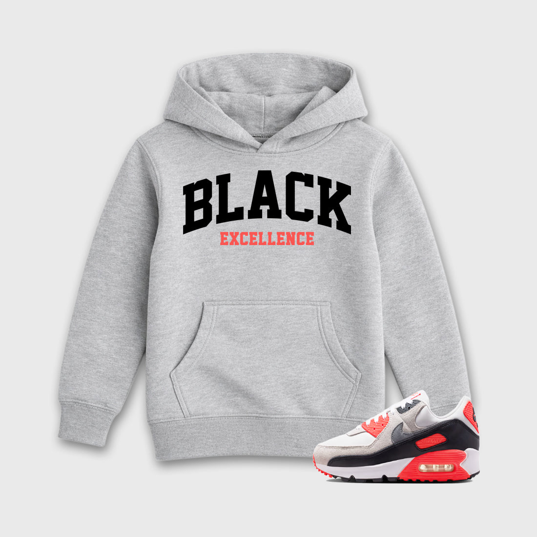 Sneaker match tees – Sneaker Tees To Match Air Max 90 Infrared Shoes – Varsity Black Excellence Kids T-Shirt Heather Grey 1