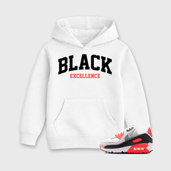 Sneaker match tees – Sneaker Tees To Match Air Max 90 Infrared Shoes – Varsity Black Excellence Kids T-Shirt White 1