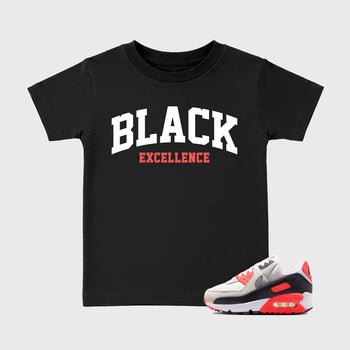 Sneaker match tees – Sneaker Tees To Match Air Max 90 Infrared Shoes – Varsity Black Excellence Kids T-Shirt Black 1