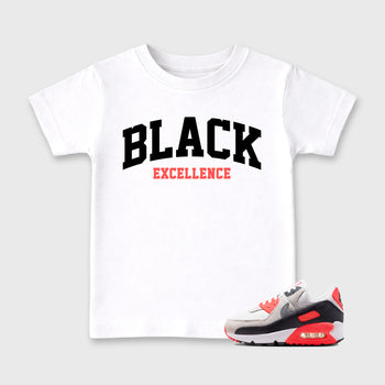 Sneaker match tees – Sneaker Tees To Match Air Max 90 Infrared Shoes – Varsity Black Excellence Kids T-Shirt White 1