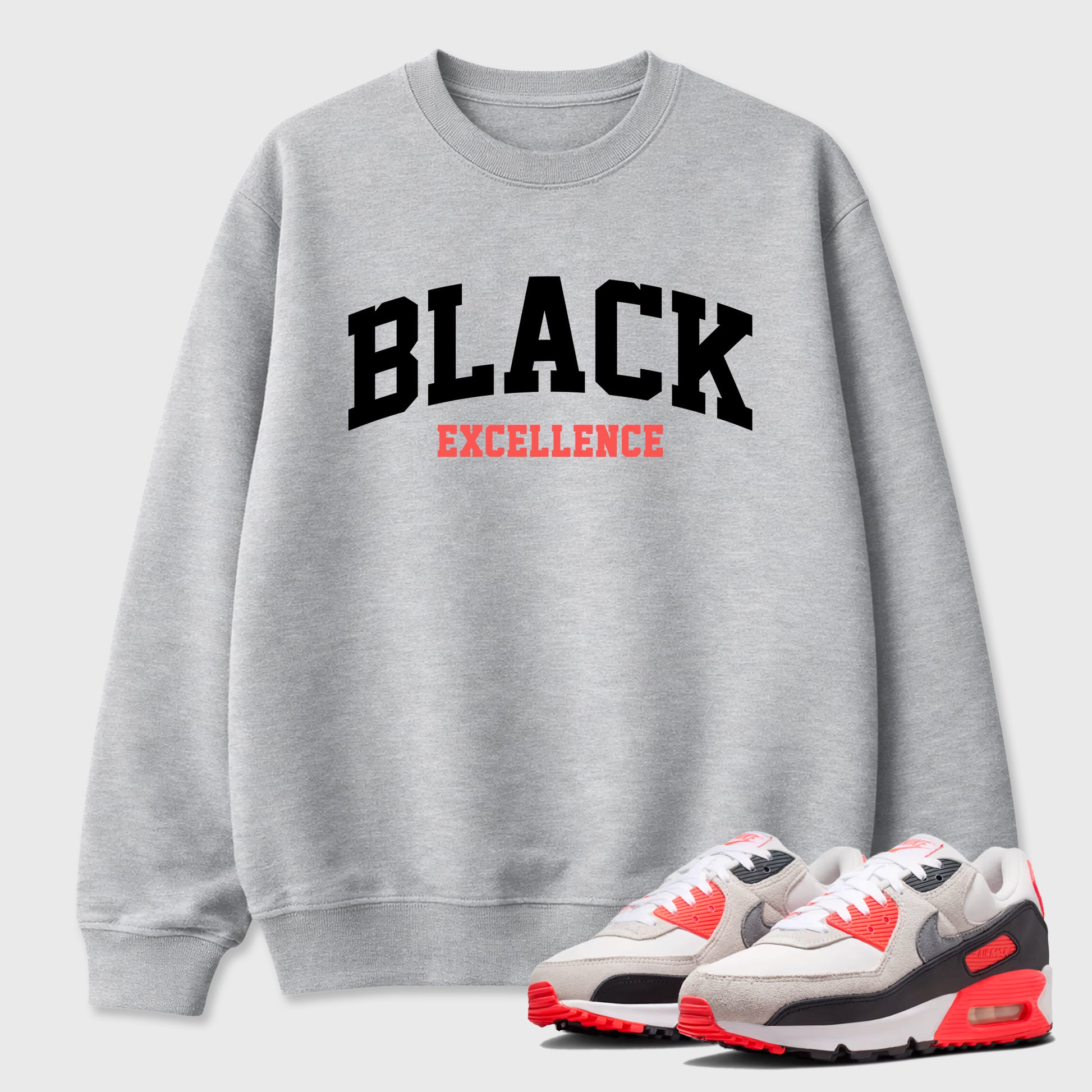 Sneaker match tees – Sneaker Tees To Match Air Max 90 Infrared Shoes – Varsity Black Excellence Tee Heather Grey 1