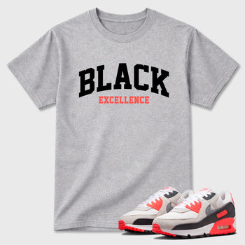 Sneaker match tees – Sneaker Tees To Match Air Max 90 Infrared Shoes – Varsity Black Excellence Tee Heather Grey 1