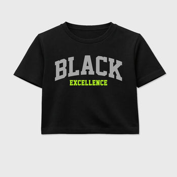 Sneakerfit graphic tee destination – Sneaker Tees To Match Air Max 95 Neon Yellow Sneakers – Varsity Black Excellence Crop T-Shirt Black 2