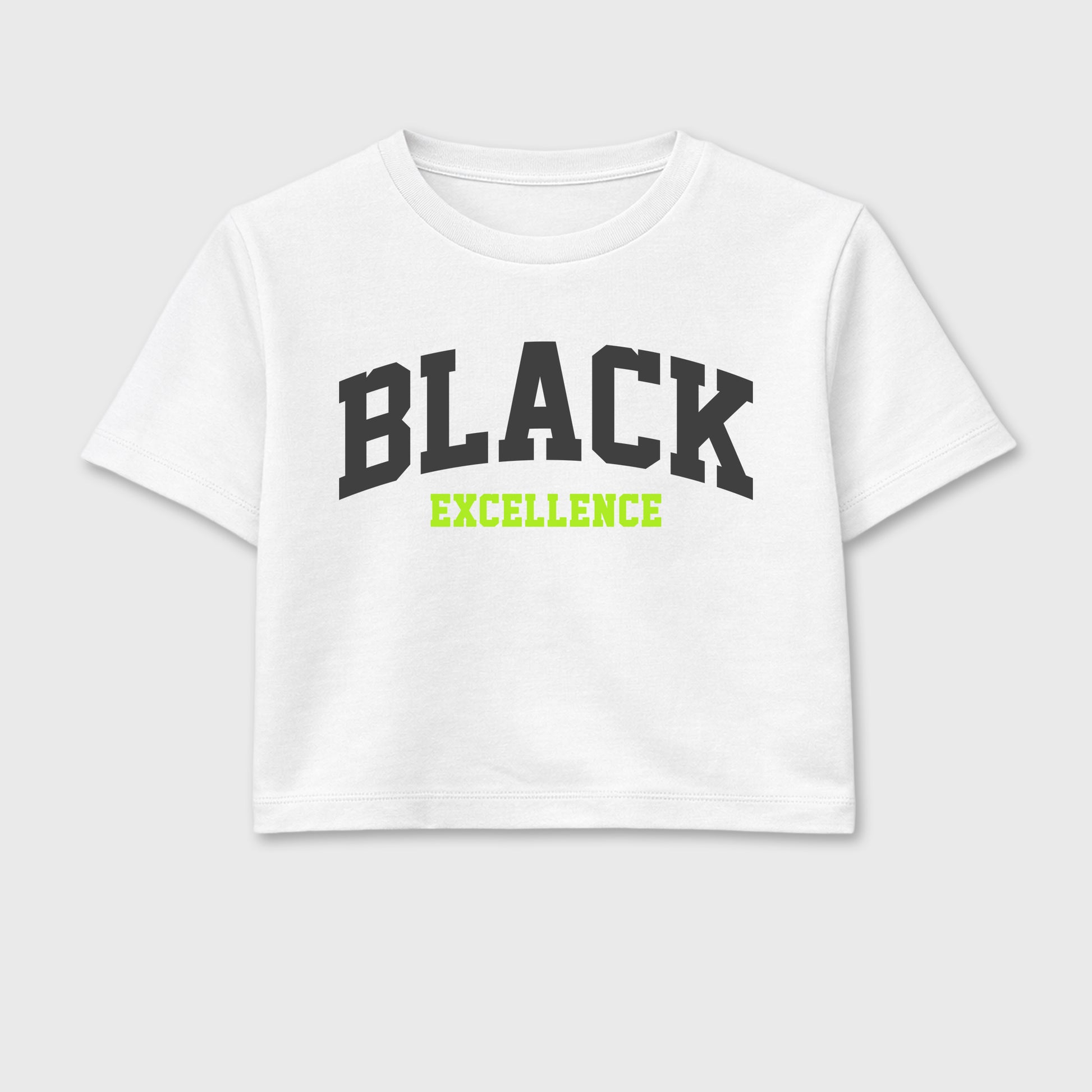 Sneakerfit graphic tee destination – Sneaker Tees To Match Air Max 95 Neon Yellow Sneakers – Varsity Black Excellence Crop T-Shirt White 2