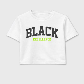 Sneakerfit graphic tee destination – Sneaker Tees To Match Air Max 95 Neon Yellow Sneakers – Varsity Black Excellence Crop T-Shirt White 2