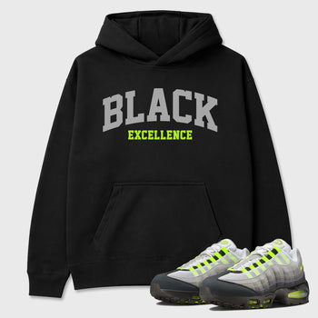 Sneakerfit graphic tee destination – Sneaker Tees To Match Air Max 95 Neon Yellow Sneakers – Varsity Black Excellence Tee Black 1
